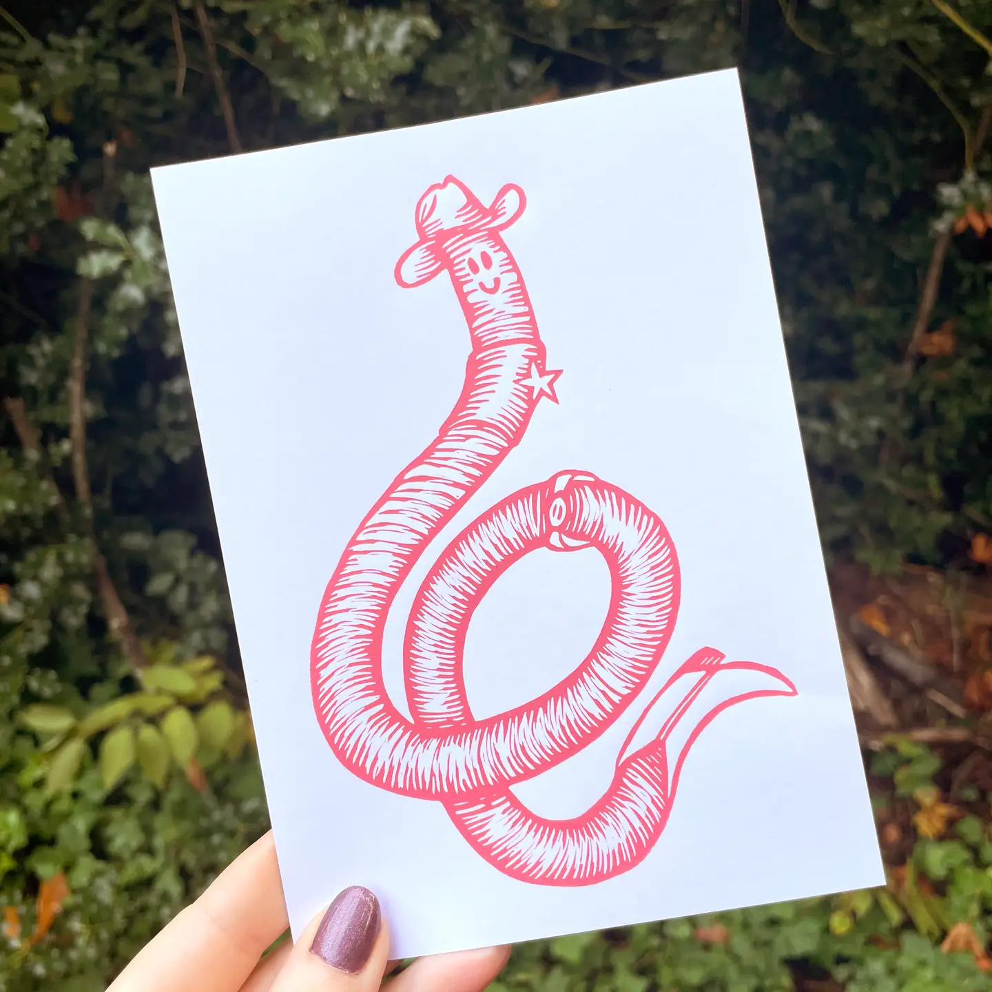 Cowboy Worm - Linocut Print