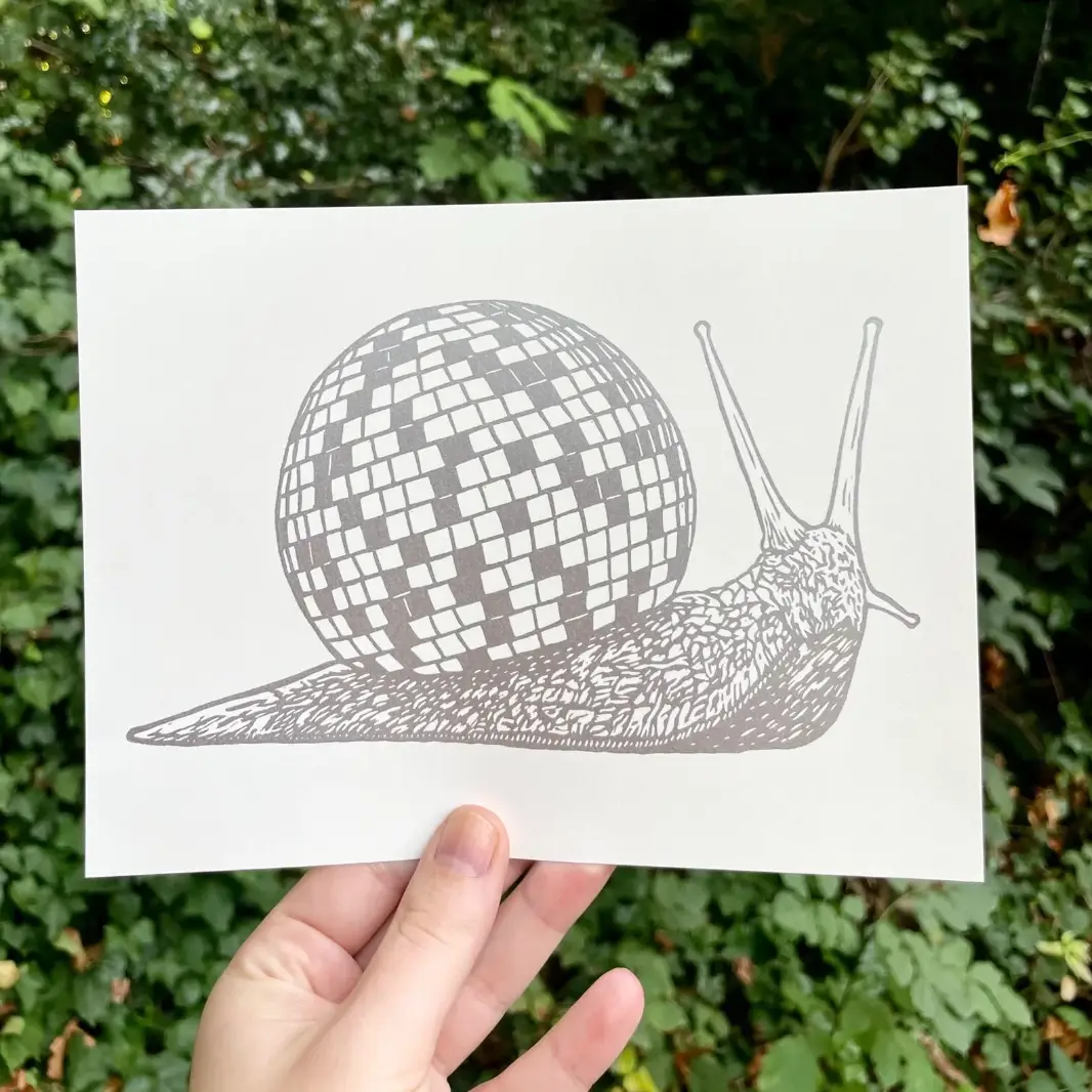 Disco Snail - Linocut Print