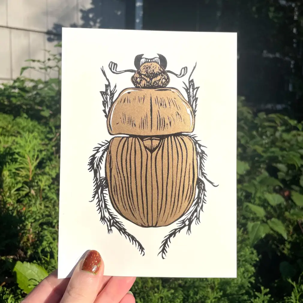 Gold Beetle - Linocut Print